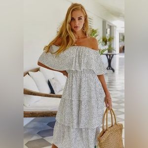 Off Shoulder Ruffle Drawstring Dress